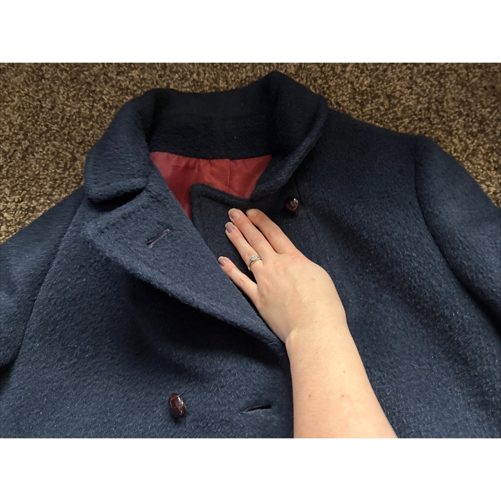 Vintage Double Breasted Navy Blue Forstmann Wool Overcoat Medium Union Made USA - Picture 8 of 12